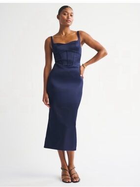 Abercrombie & Fitch Navy Midi Dress with Sweetheart Bust